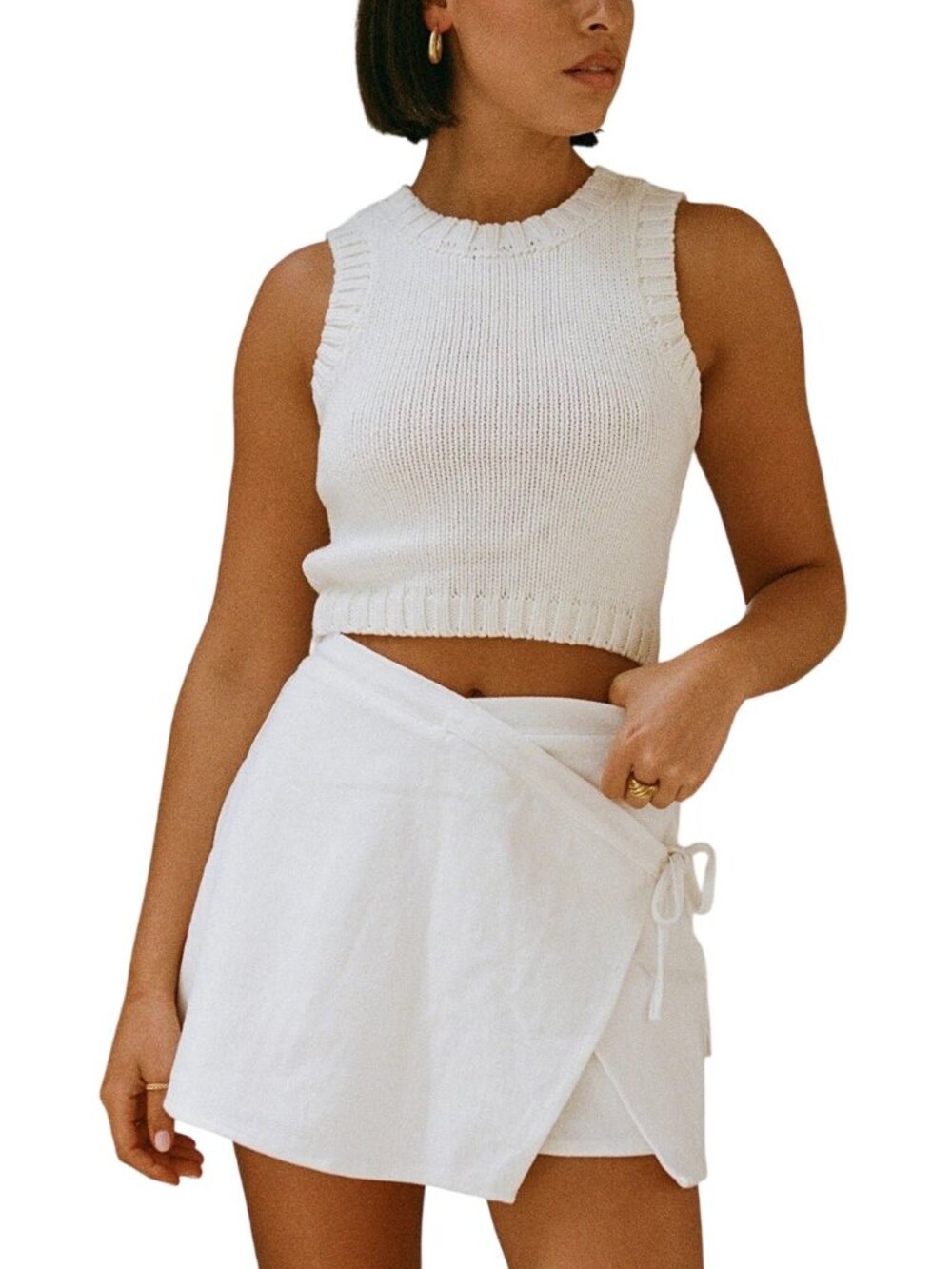 NWT Sabo Skirt Alani White Linen Wrap Mini Skort